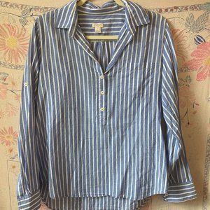 J Crew Blue and White Striped Pull Over Button Down